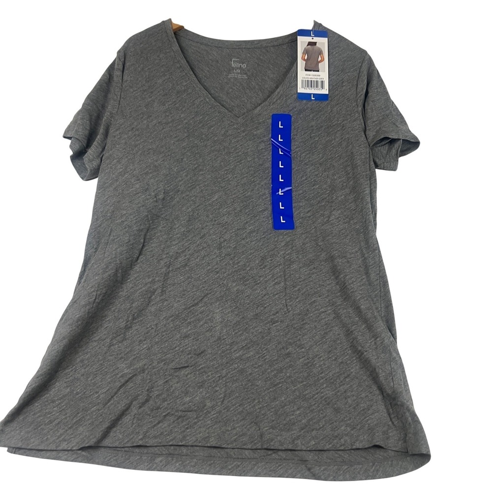 Felina Womens V-Neck Short Sleeve T-Shirt Gray Cotton Modal Blend Size Large NEW